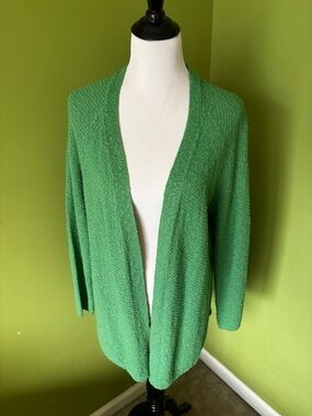 J.Jill Green Open-Front Cardigan Sweater